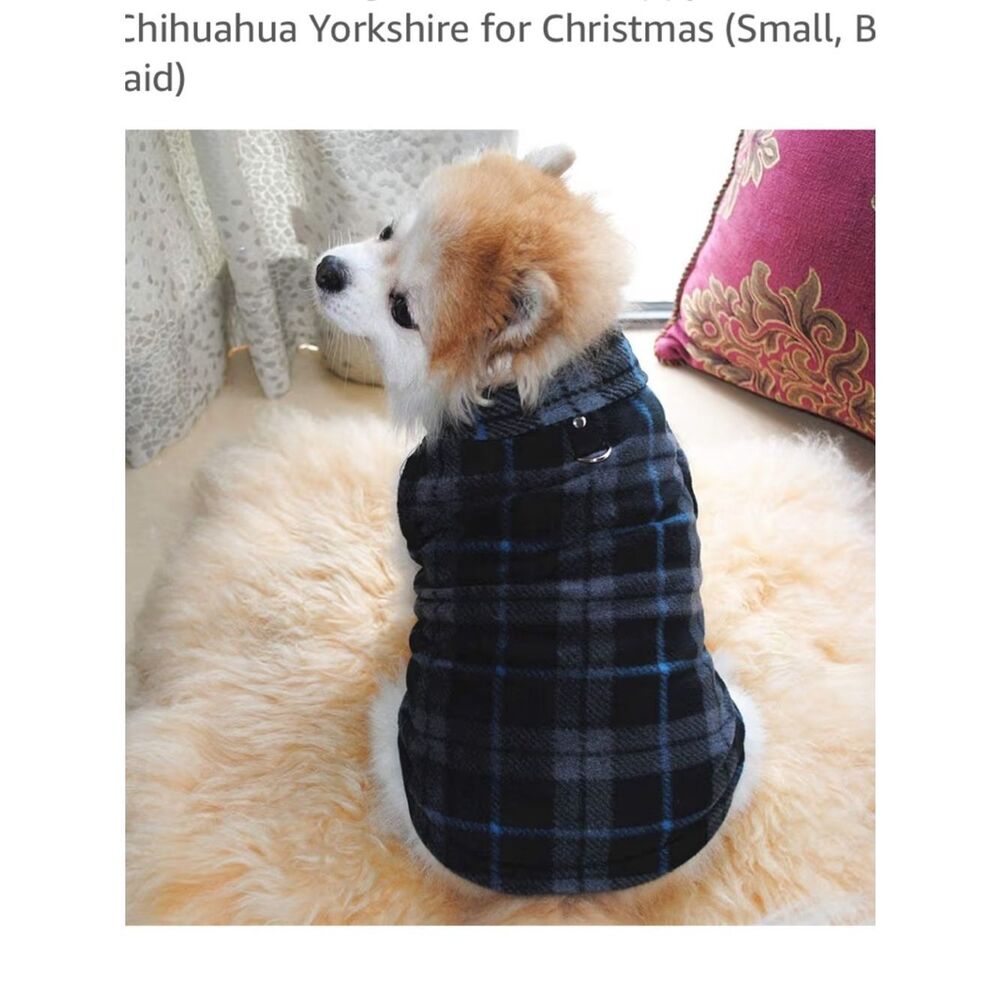 Dog Sweater, Soft Fleece Vest with Leash Ring Pullover (Small, Black Grey Plaid)